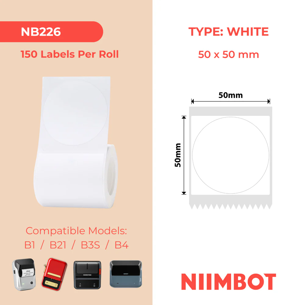 NIIMBOT B1/ B21/ B3S/ B4 50X50MM-50 White ROUND LABELS
