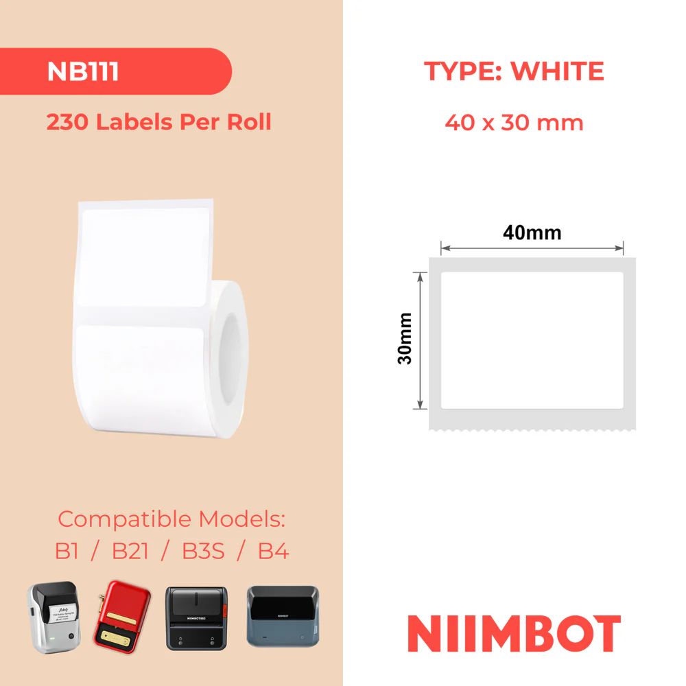 NIIMBOT B1 B21 B3S B4 40X30MM -230 WHITE LABELS