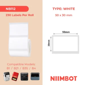 NIIMBOT  B1 B21 B3S B4 50X30MM – 230  WHITE  LABELS