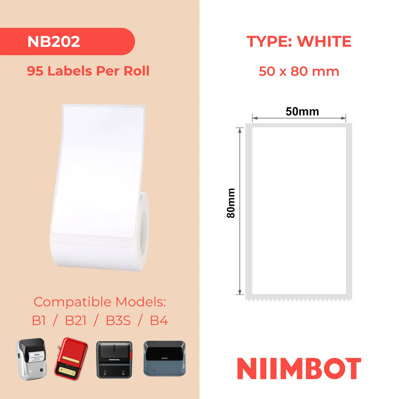 NIIMBOT B1 B21 B3S B4 50X80MM – 95 WHITE LABELS
