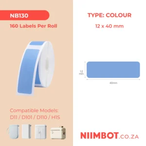 NIIMBOT – D11 / D101 / D110 / H1S – 12X40MM – 160 THERMAL LABELS – SOLID BLUE