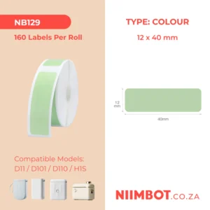 NIIMBOT – D11 / D101 / D110 / H1S – 12X40MM – 160 THERMAL LABELS – SOLID GREEN