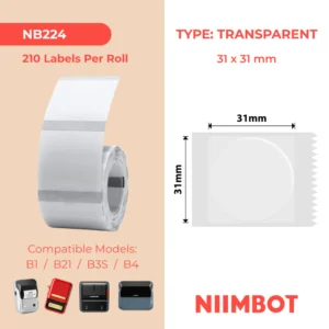 NIIMBOT B1 B21 B3S B4 31X31MM – 210 TRANSPARENT ROUND LABELS