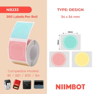 NIIMBOT  B1 B21 B3S B4 34X34MM-200 WAVY ROUND PINK  YELLOW & BLUE MIXED LABELS