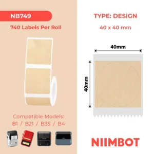 NIIMBOT B1 B21 B3S B4  40X40MM – 180 KRAFT ROUND LABELS
