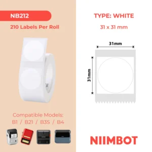 NIIMBOT B1 B21 B3S B4 31X31MM-210 WHITE ROUND LABELS