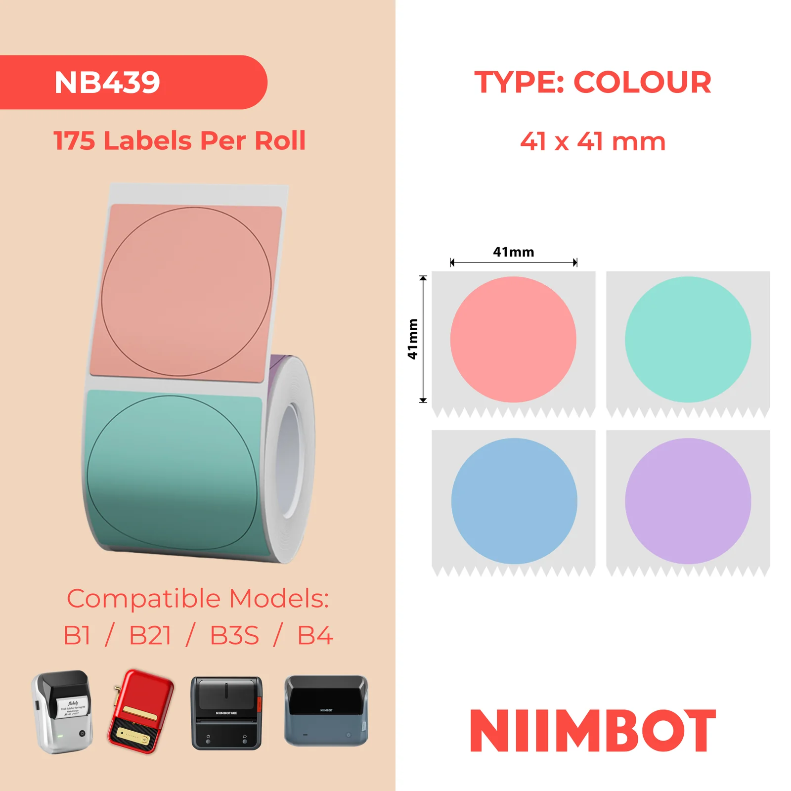 NIIMBOT 41x41mm Multi-Color Round Labels