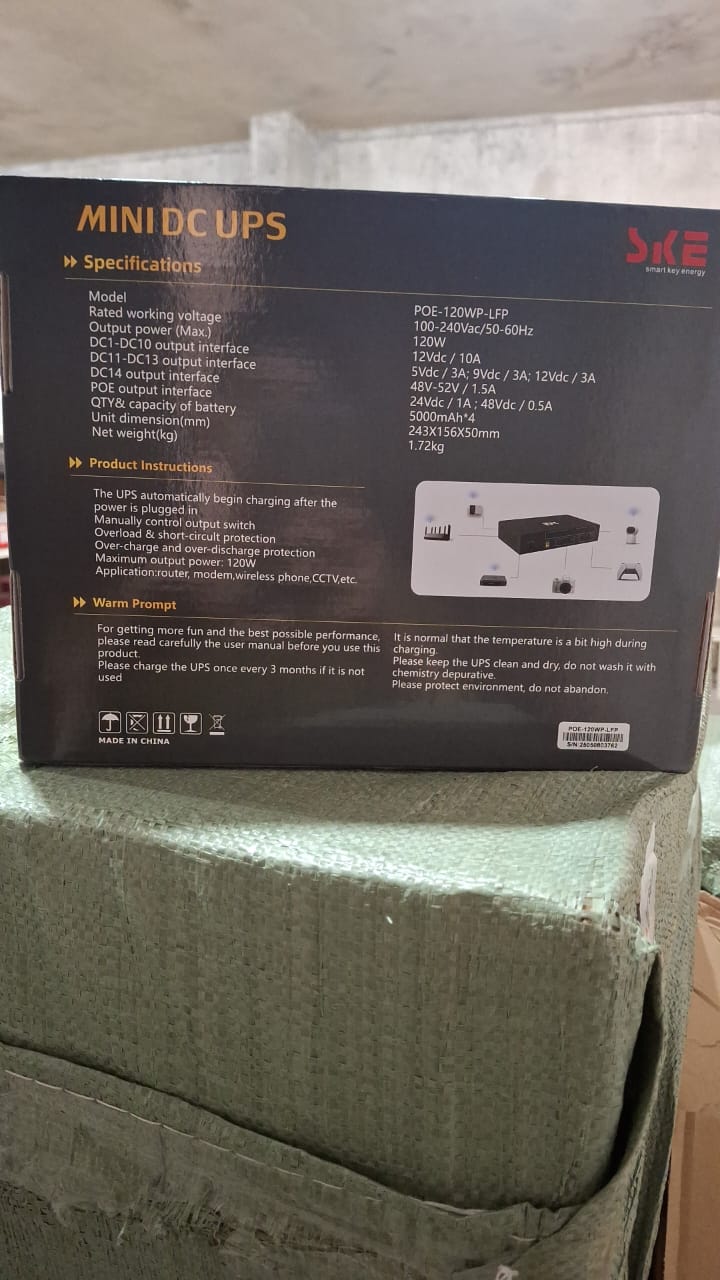 SKE POE 120W Model DC UPS 12V 5A POE 24V 1A Mini UPS 100 Watt 120W Output Power Multiplexed Output for CCTV Camera DVR